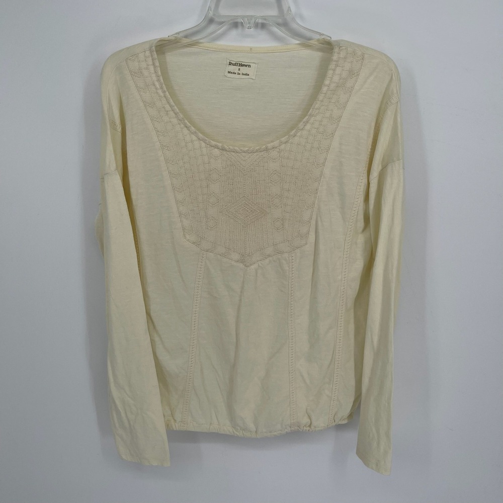 Ruff Hewn Women's Cream Embroidered Scoop Neck Long Sleeve Peasant‎ Top Size S